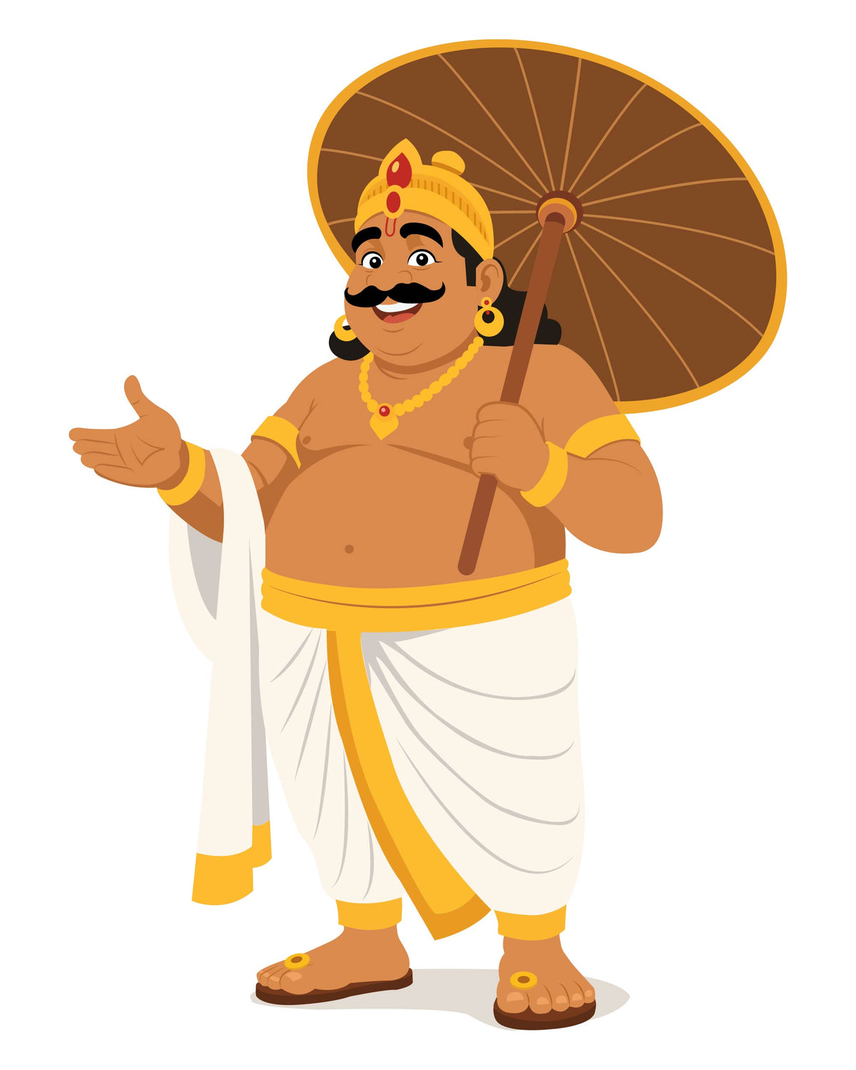 Standing King Mahabali with Traditional Palm Umbrella (Olanthuda) PNG Cutout Illustration